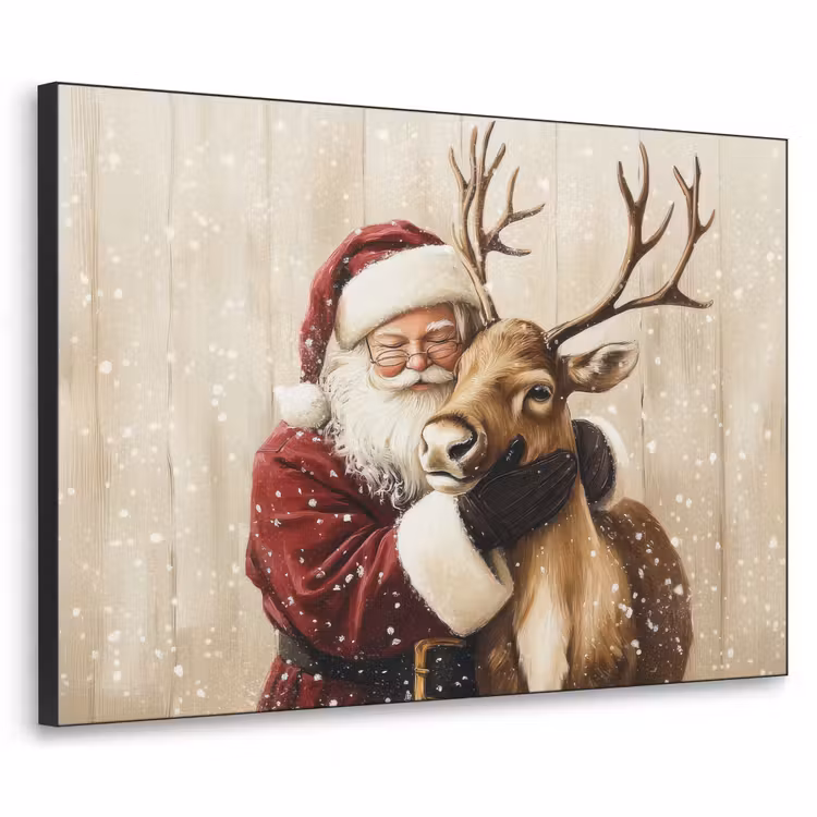 Kerstman - Rendier - Sneeuw - Kleurrijk Textielframe - compleet frame klein -3d