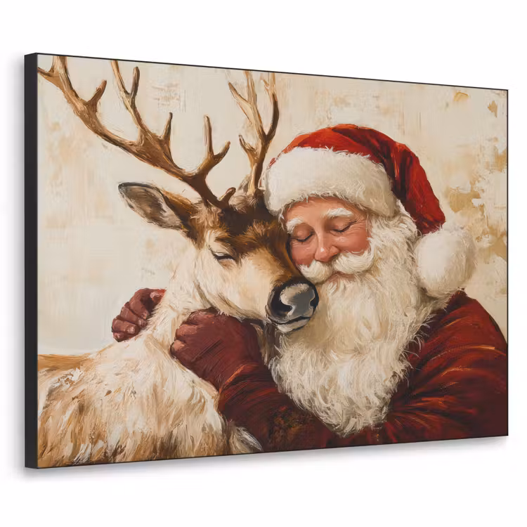 Kerstman - Rendier - Kerst - Christmas Textielframe zwart klein -3d