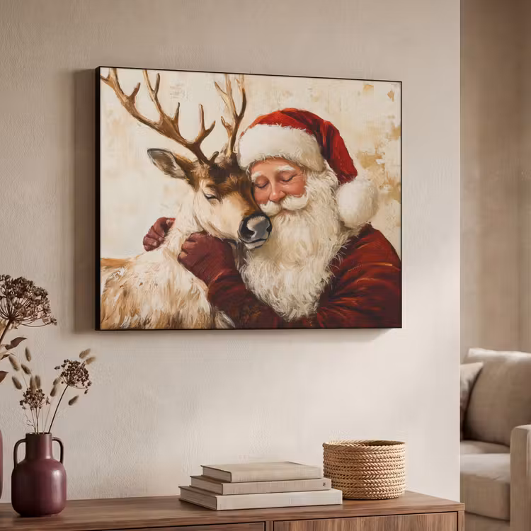 Kerstman - Rendier - Kerst - Christmas Textielframe - compleet frame klein -sfeer3
