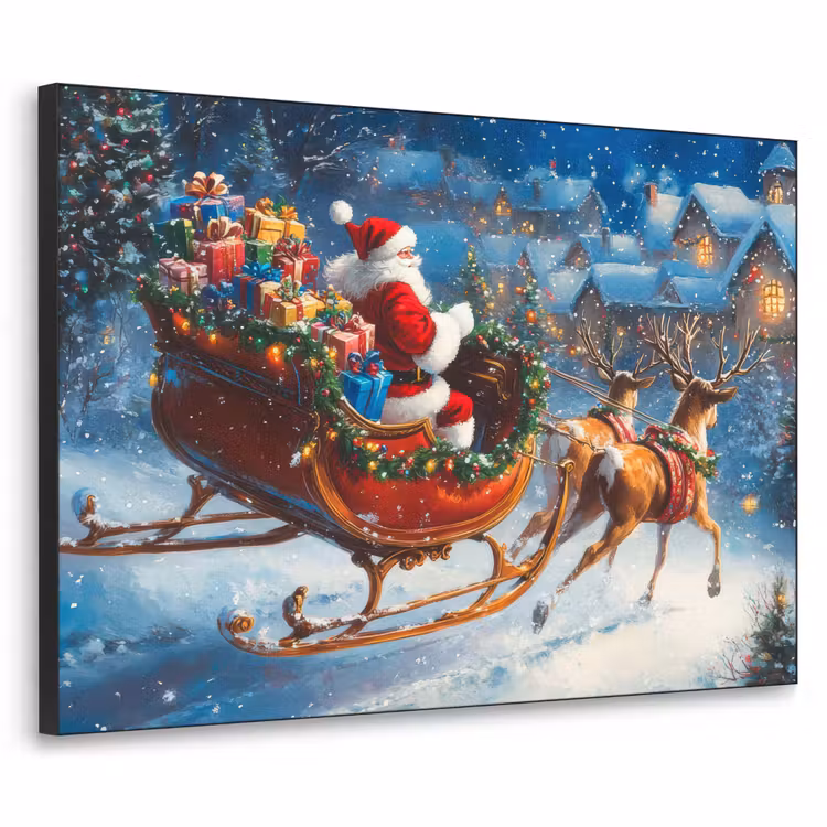 Kerstman - Rendier - Kerst - Sneeuw Textielframe - compleet frame klein -3d