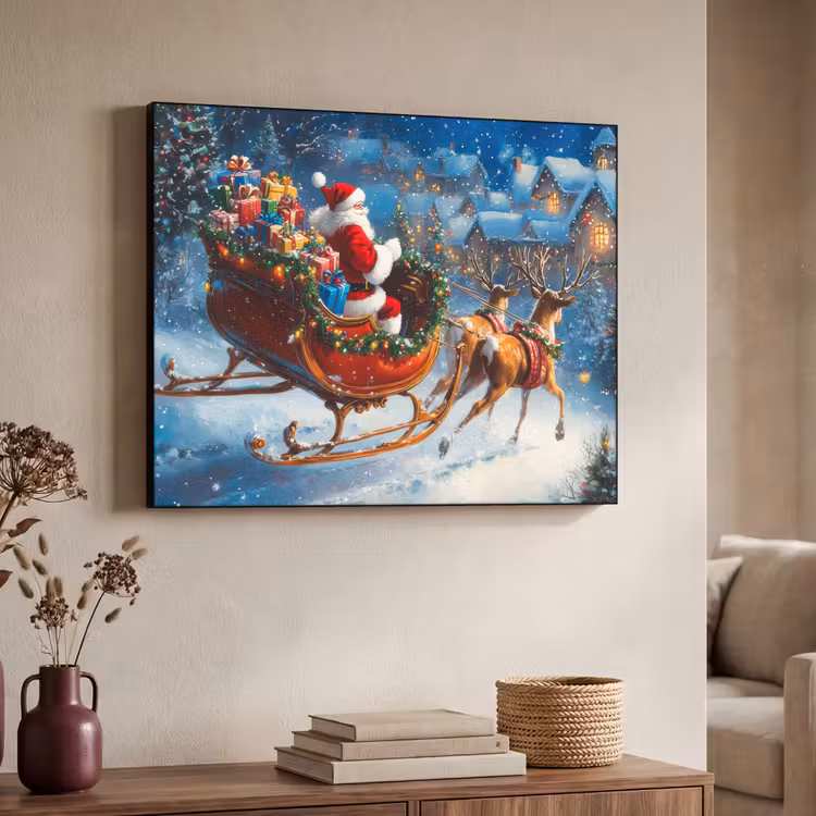 Kerstman - Rendier - Kerst - Sneeuw Textielframe - compleet frame klein -sfeer3