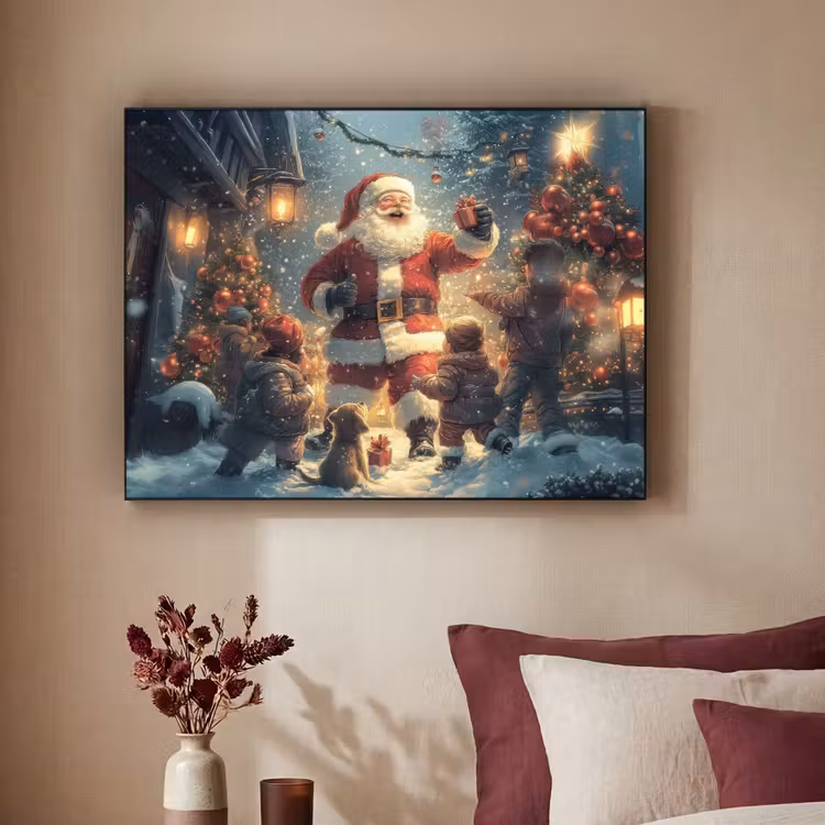 Kerstvreugde - Sneeuw - Kleurrijk Textielframe zwart klein -sfeer1