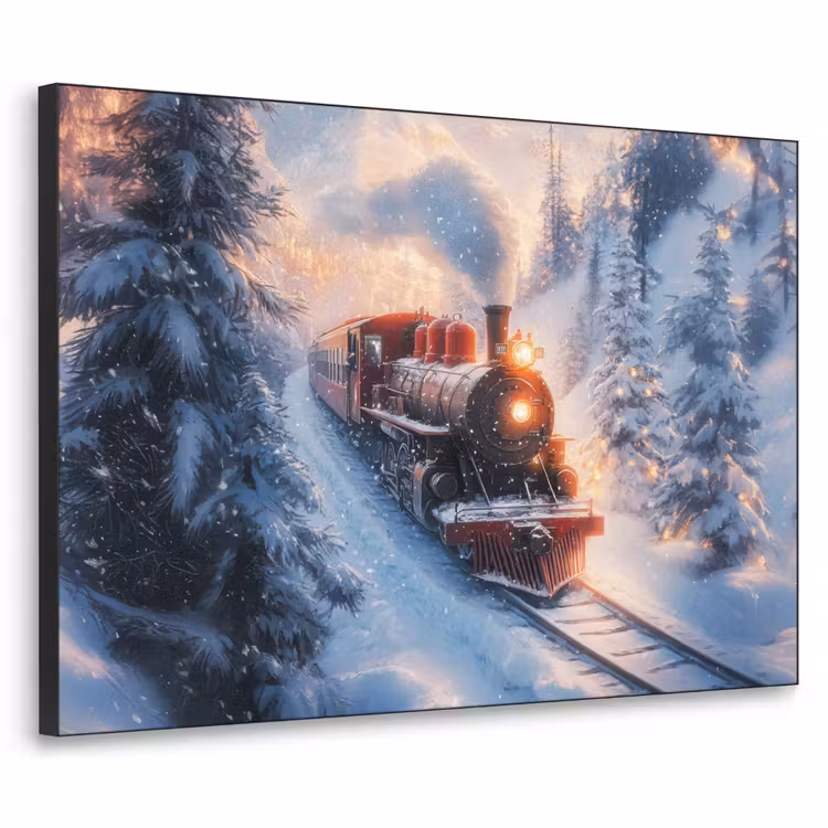 Kersttrein - Sneeuw - Winter - Kerst Textielframe - compleet frame klein -3d