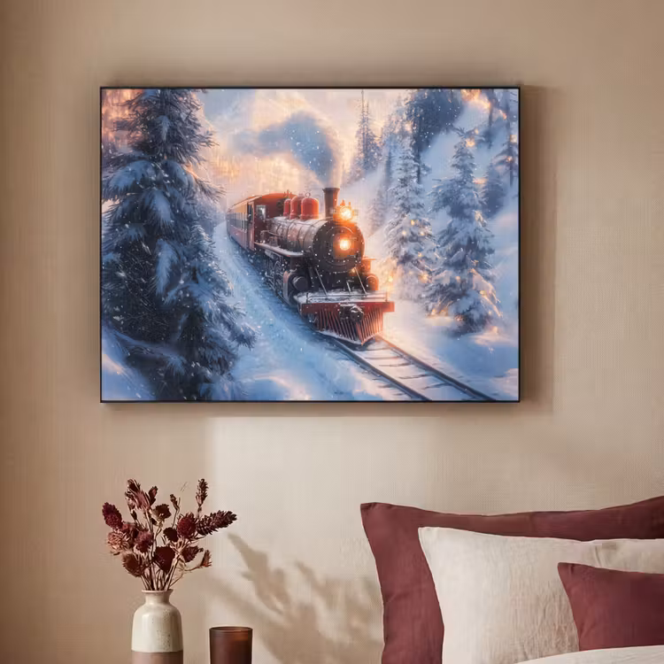 Kersttrein - Sneeuw - Winter - Kerst Textielframe - compleet frame klein -sfeer1