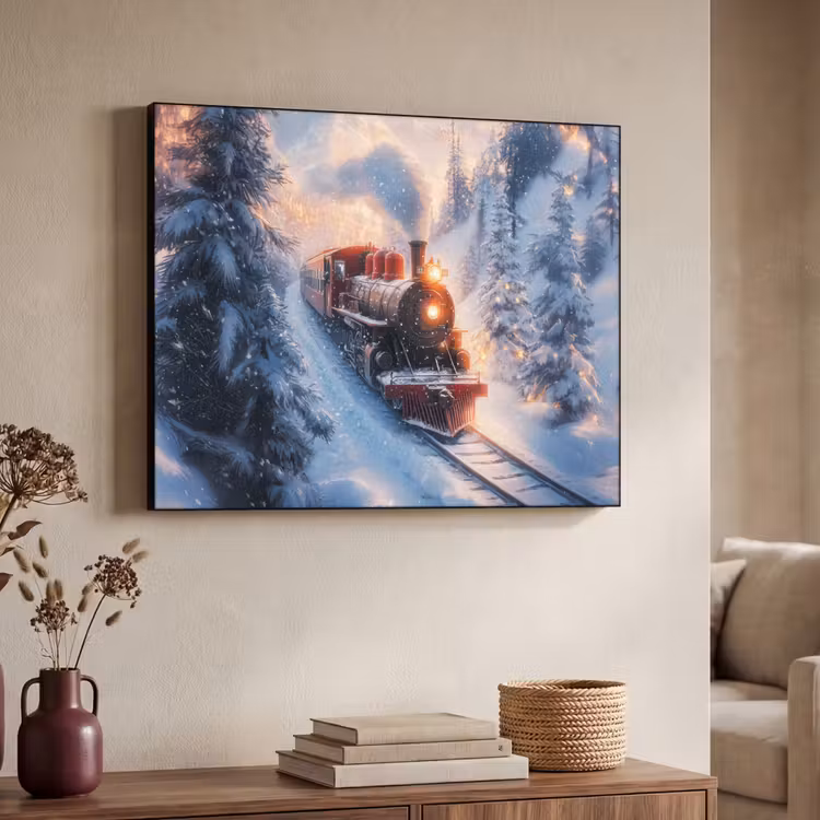 Kersttrein - Sneeuw - Winter - Kerst Textielframe - compleet frame klein -sfeer3