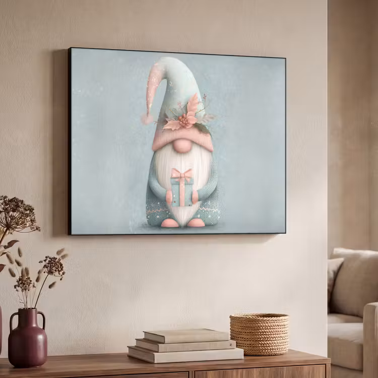 Kerstgnome - Cadeau - Groen Textielframe zwart klein -sfeer3