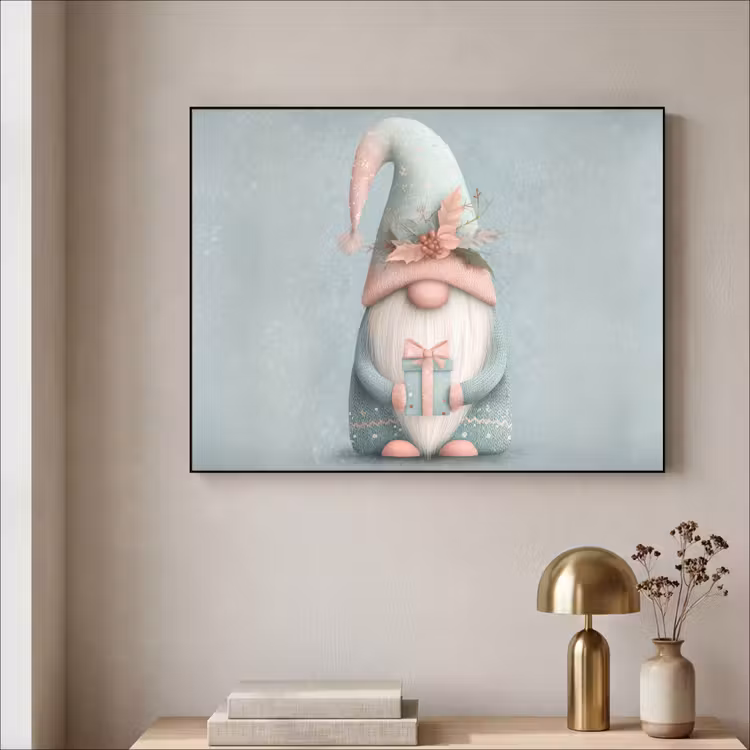 Kerstgnome - Cadeau - Groen Textielframe zwart klein -sfeer2