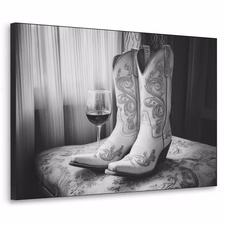 Wijn - Cowboylaarzen - Raamlicht - Wit Textielframe zwart klein -3d