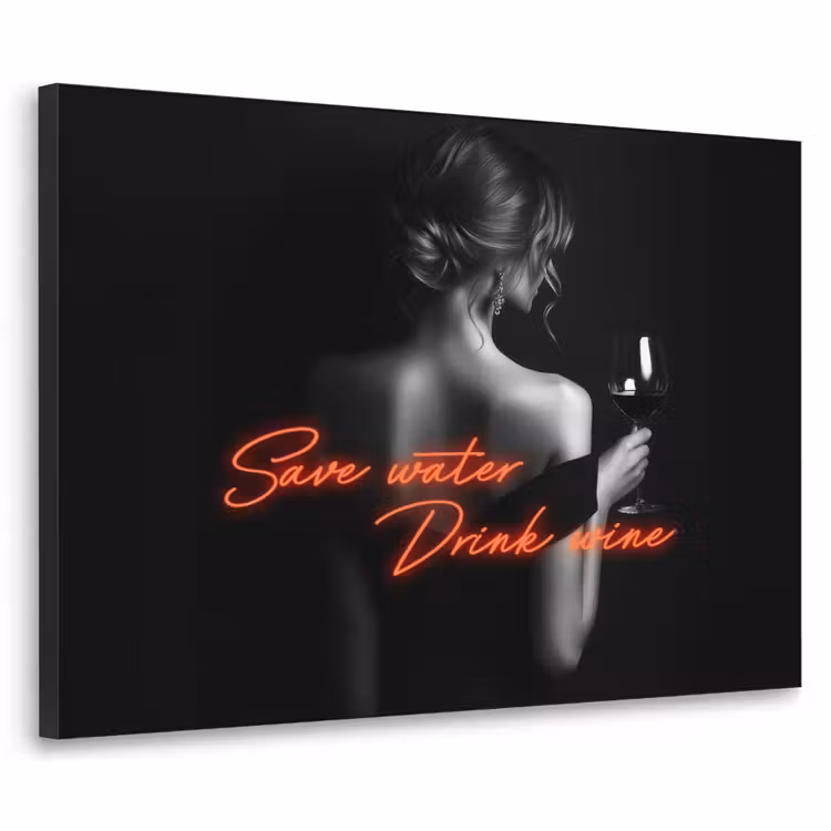 Wijn - Vrouw - Neon - Quote Textielframe - compleet frame klein -3d