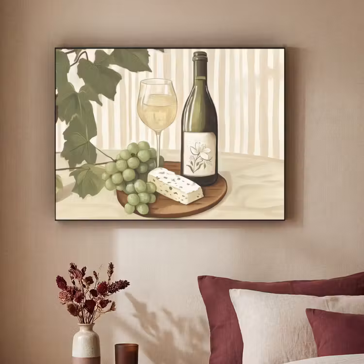 Wijn - Druiven - Kaas - Bladeren Textielframe - compleet frame klein -sfeer1
