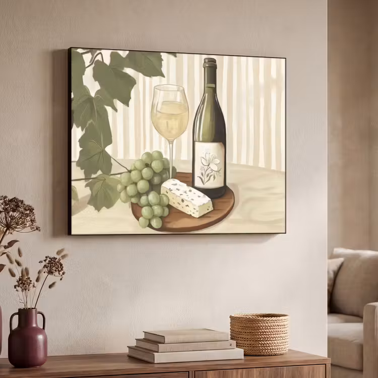 Wijn - Druiven - Kaas - Bladeren Textielframe - compleet frame klein -sfeer3
