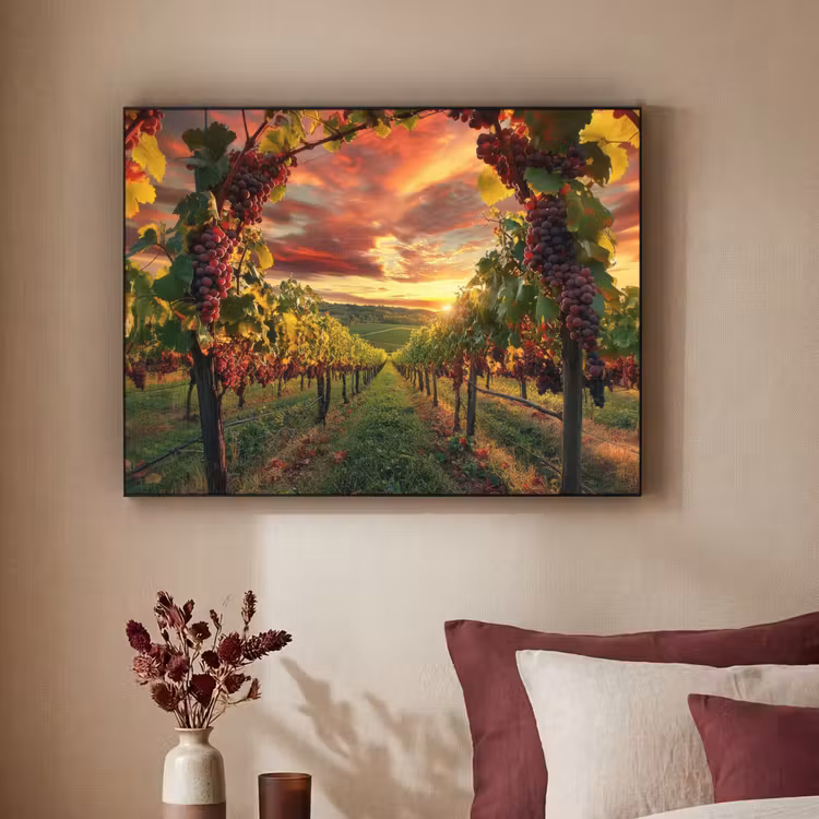 Wijngaard - Druiven - Zonsondergang Textielframe - compleet frame klein -sfeer1