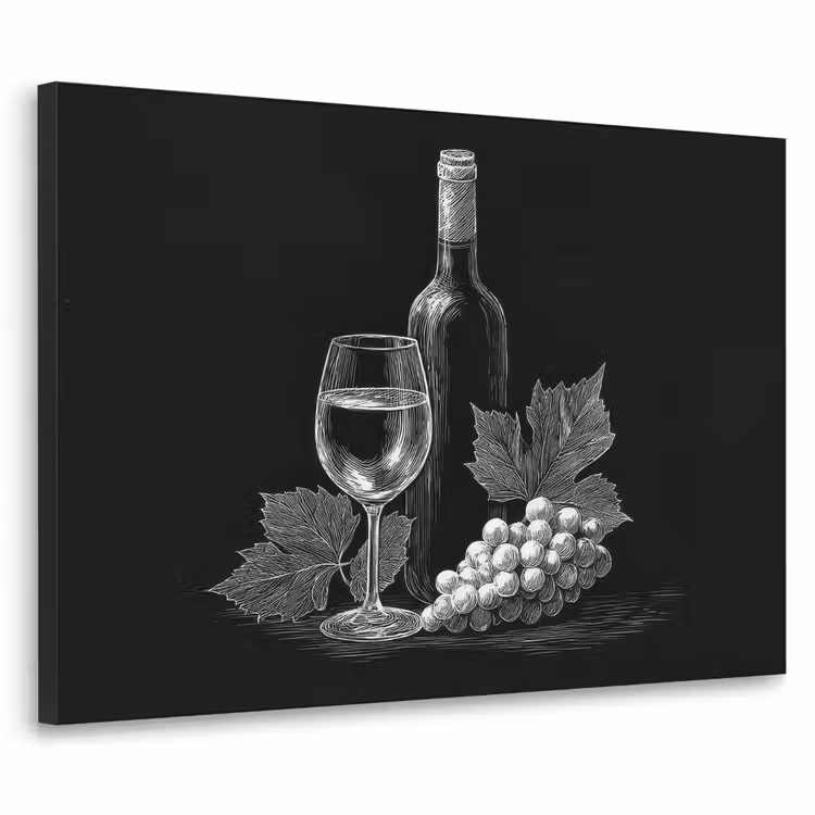 Wijnfles - Glas - Druiven - Bladeren Textielframe - compleet frame klein -3d