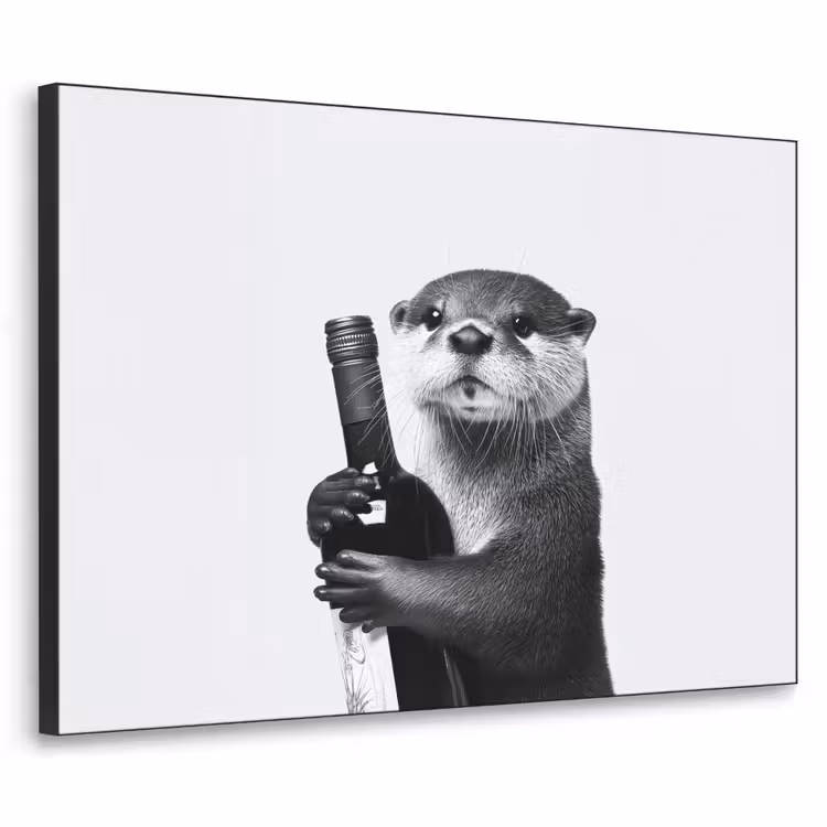 Wijnfles - Otter - Zwart Textielframe - compleet frame klein -3d
