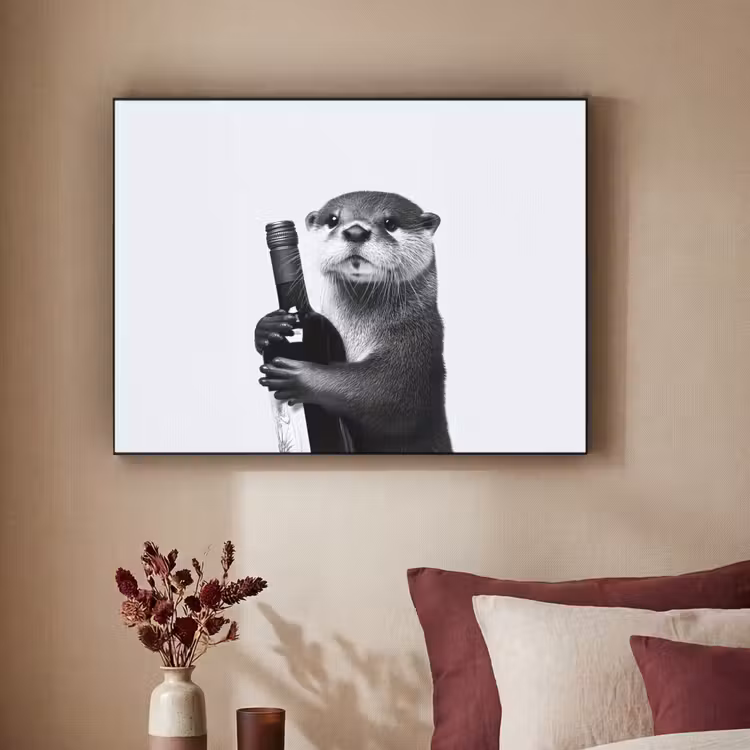 Wijnfles - Otter - Zwart Textielframe zwart klein -sfeer1