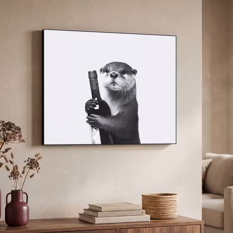 Wijnfles - Otter - Zwart Textielframe - compleet frame klein -sfeer3