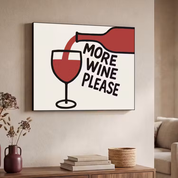 Wijnfles - Quote - Rood - Glas Textielframe zwart klein -sfeer3