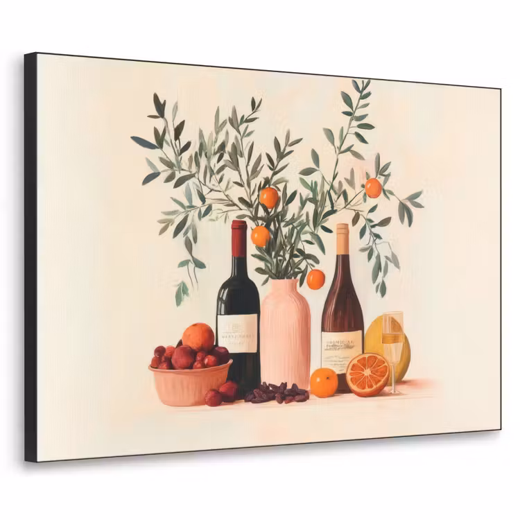 Wijnflessen - Takken - Sinaasappels Textielframe - compleet frame klein -3d