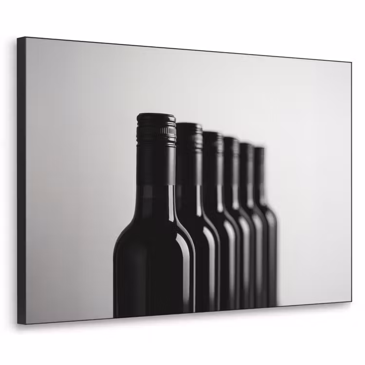 Wijnflessen - Zwart - Minimalistisch Textielframe zwart klein -3d
