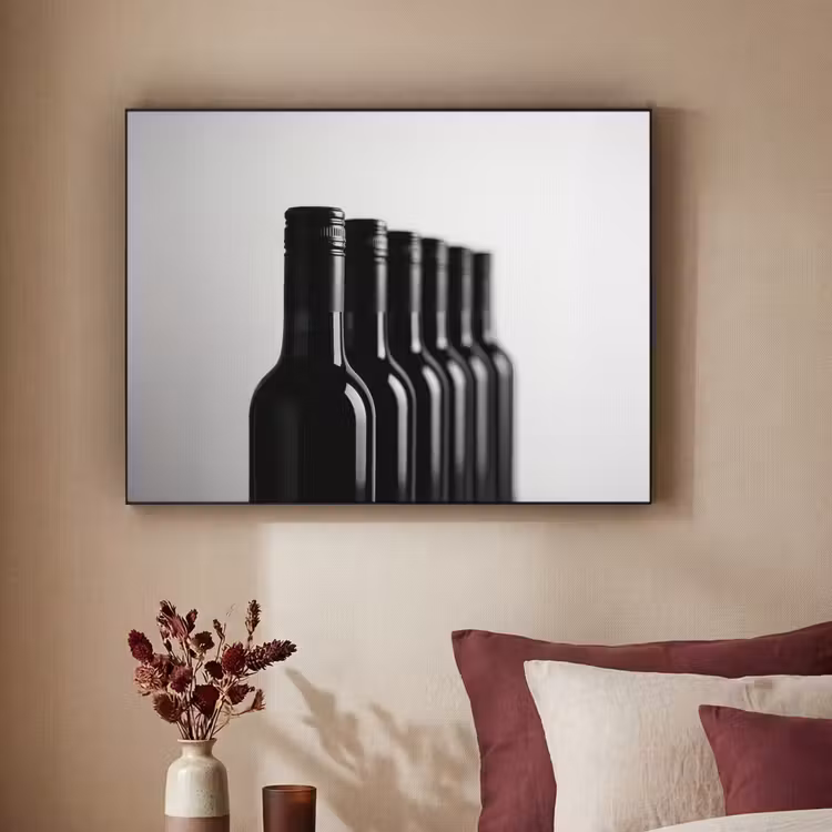 Wijnflessen - Zwart - Minimalistisch Textielframe - compleet frame klein -sfeer1