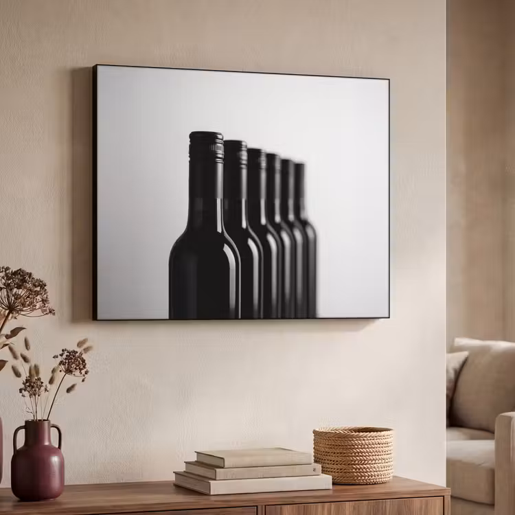 Wijnflessen - Zwart - Minimalistisch Textielframe zwart klein -sfeer3