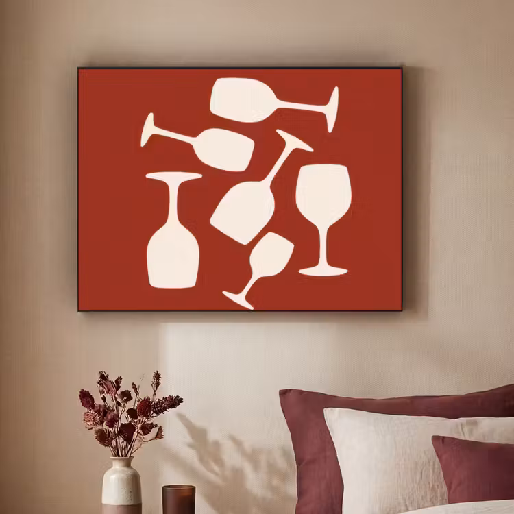 Wijnglazen - Silhouetten - Wit Textielframe zwart klein -sfeer1