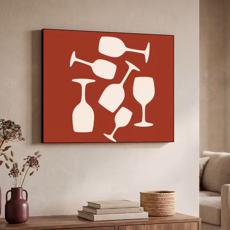 Wijnglazen - Silhouetten - Wit Textielframe zwart klein -sfeer3