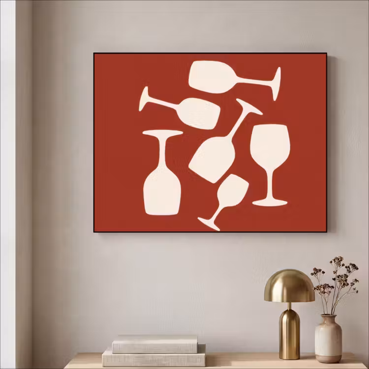 Wijnglazen - Silhouetten - Wit Textielframe - compleet frame klein -sfeer2