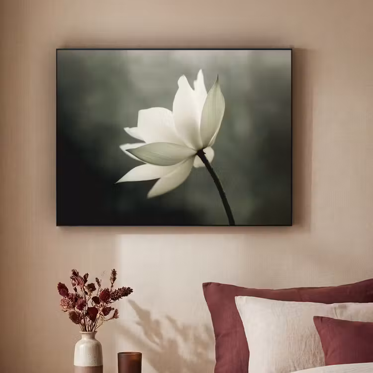 Wit - Lotus - Donker - Bloem Textielframe - compleet frame klein -sfeer1