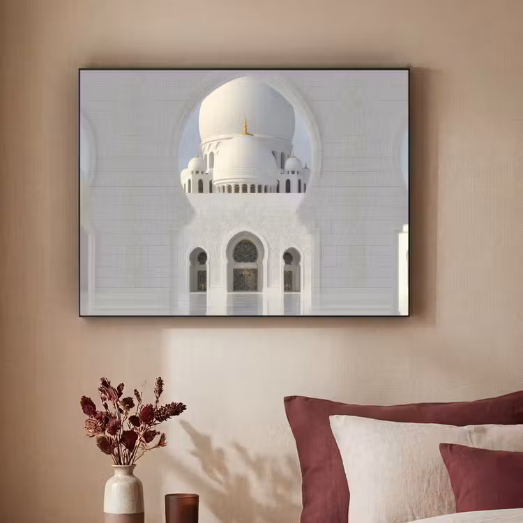 Witte koepel - Gouden Details - Moskee Textielframe - compleet frame klein -sfeer1