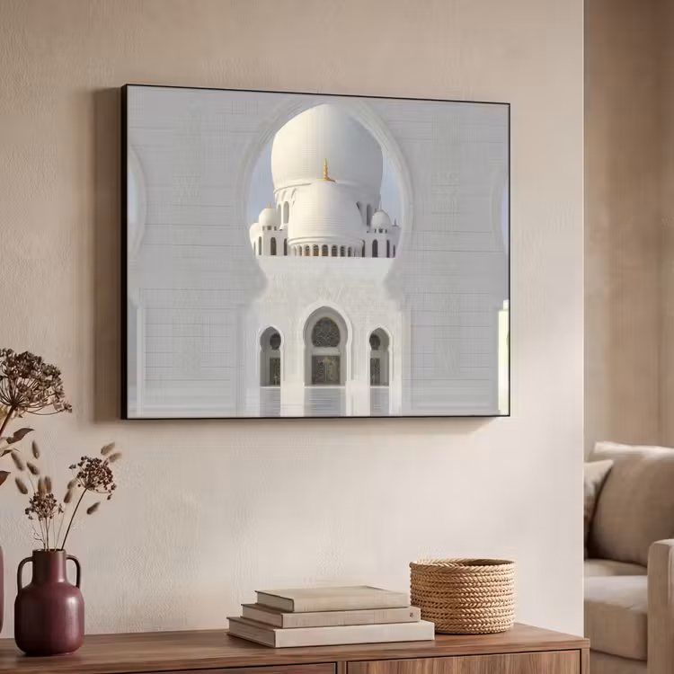 Witte koepel - Gouden Details - Moskee Textielframe - compleet frame klein -sfeer3