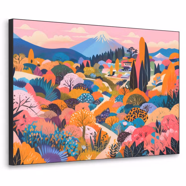 Witte bergtop - Modern - Kleurrijk Textielframe - compleet frame klein -3d