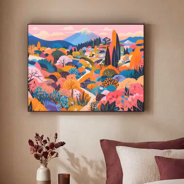 Witte bergtop - Modern - Kleurrijk Textielframe - compleet frame klein -sfeer1