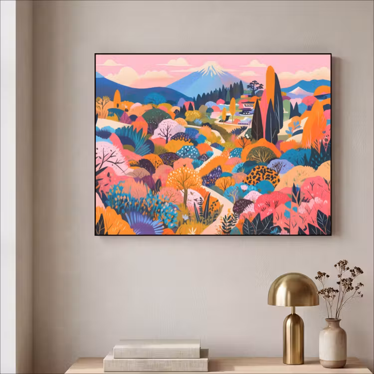 Witte bergtop - Modern - Kleurrijk Textielframe zwart klein -sfeer2