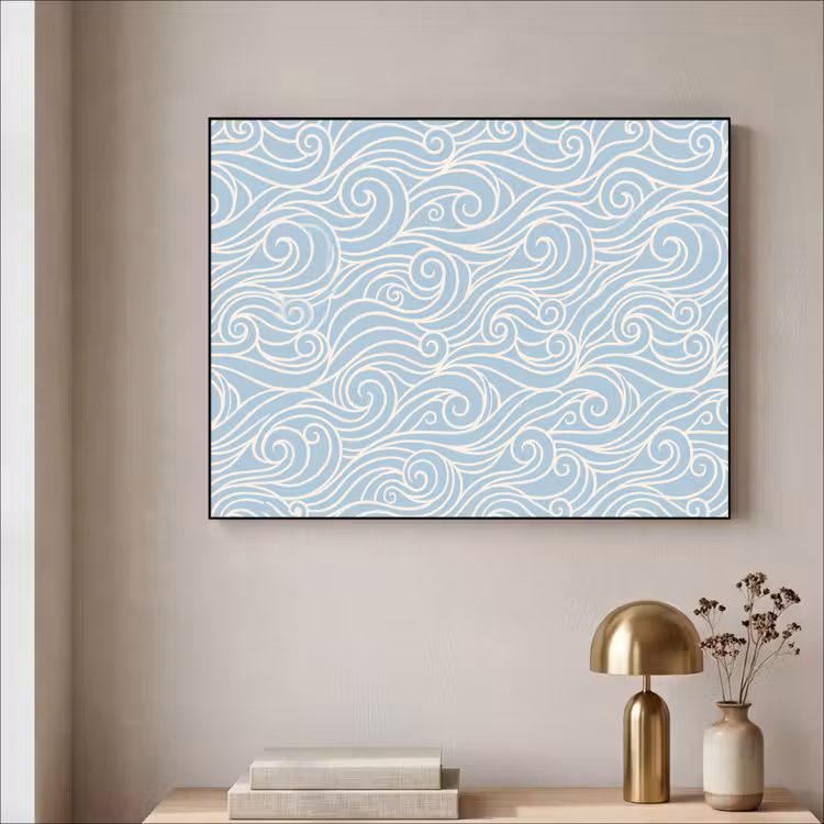 Golf - Abstract - Natuur - Modern - Blauw Textielframe zwart klein -sfeer2