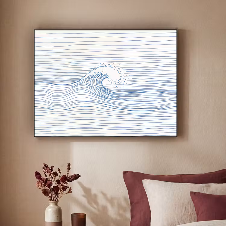 Golf - Brekende - Natuur - Minimalistisch - Blauw Textielframe zwart klein -sfeer1