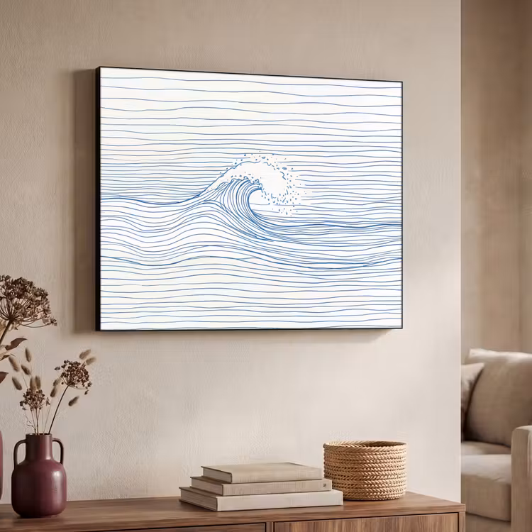 Golf - Brekende - Natuur - Minimalistisch - Blauw Textielframe zwart klein -sfeer3