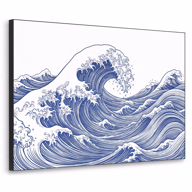 Golf - Japans - Zee - Illustratie - Blauw Textielframe zwart klein -3d