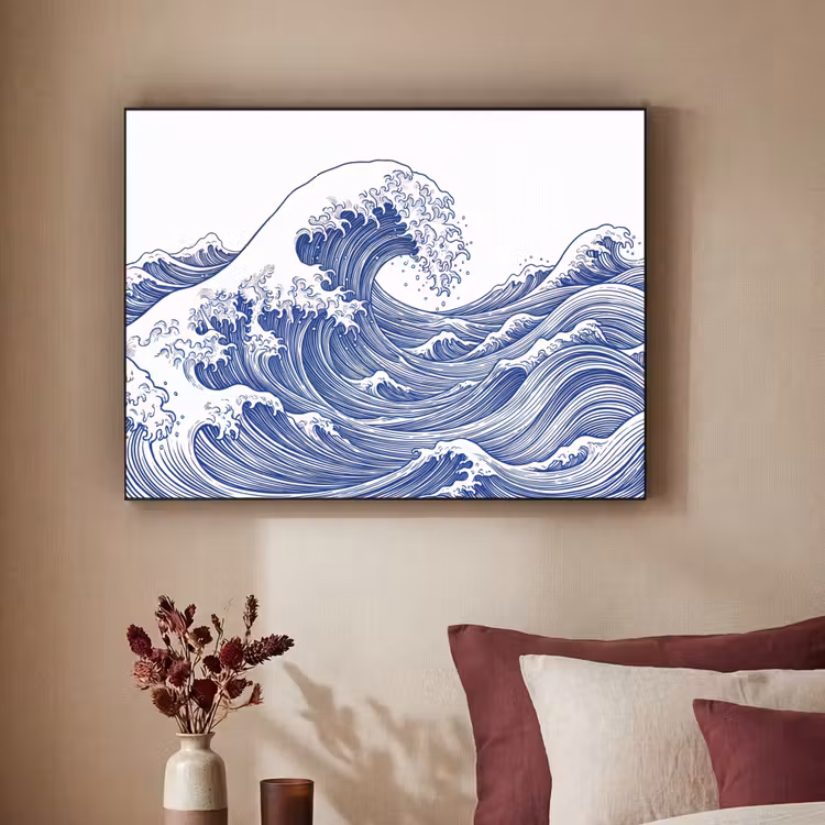 Golf - Japans - Zee - Illustratie - Blauw Textielframe zwart klein -sfeer1
