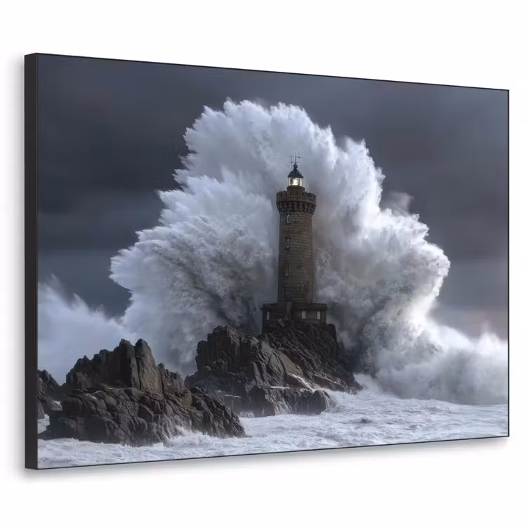 Golf - Vuurtoren - Schuimend water Textielframe zwart klein -3d
