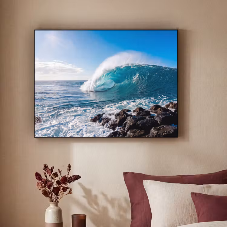 Golf - Oceaan - Brekend - Water - Blauw Textielframe zwart klein -sfeer1