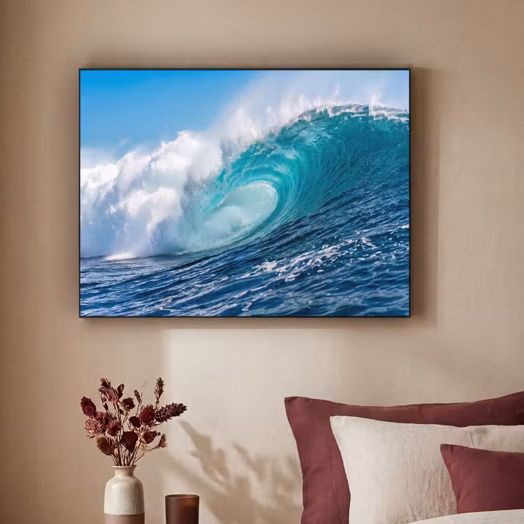 Golf - Oceaan - Water - Dynamisch - Blauw Textielframe zwart klein -sfeer1