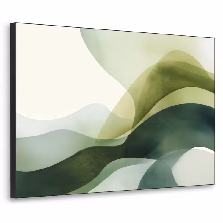 Golven - Abstract - Lichtgroen - Sierlijk Textielframe zwart klein -3d