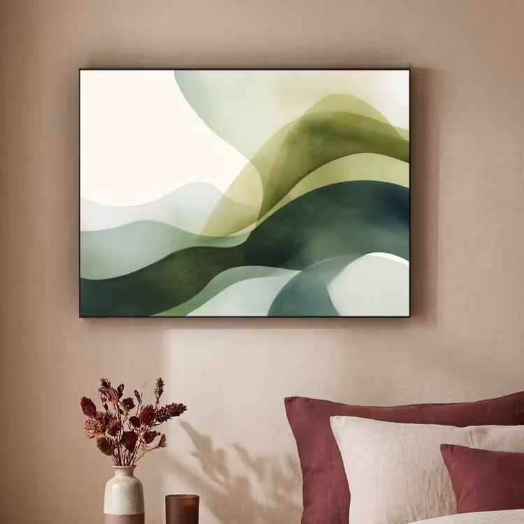 Golven - Abstract - Lichtgroen - Sierlijk Textielframe zwart klein -sfeer1