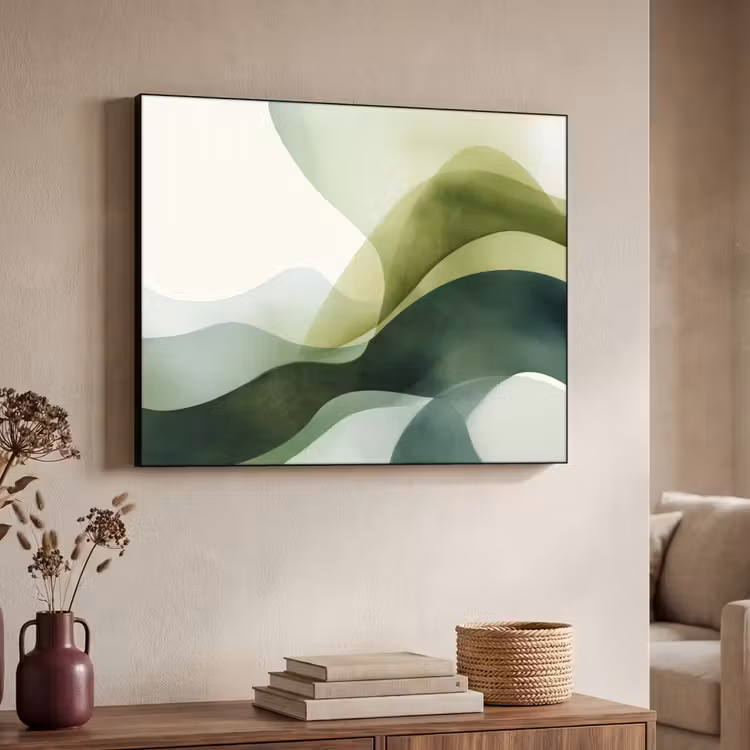 Golven - Abstract - Lichtgroen - Sierlijk Textielframe - compleet frame klein -sfeer3
