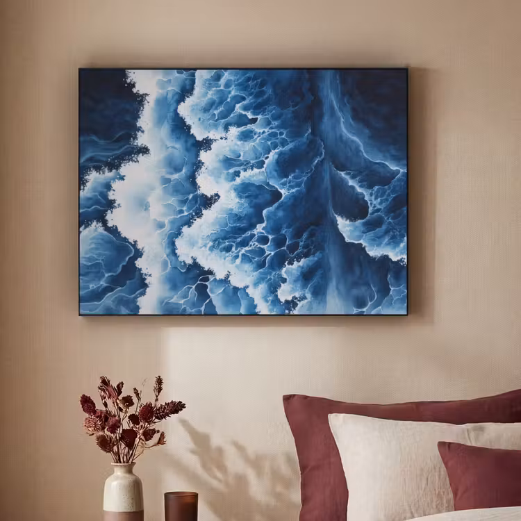 Golven - Blauw - Schuim Textielframe - compleet frame klein -sfeer1