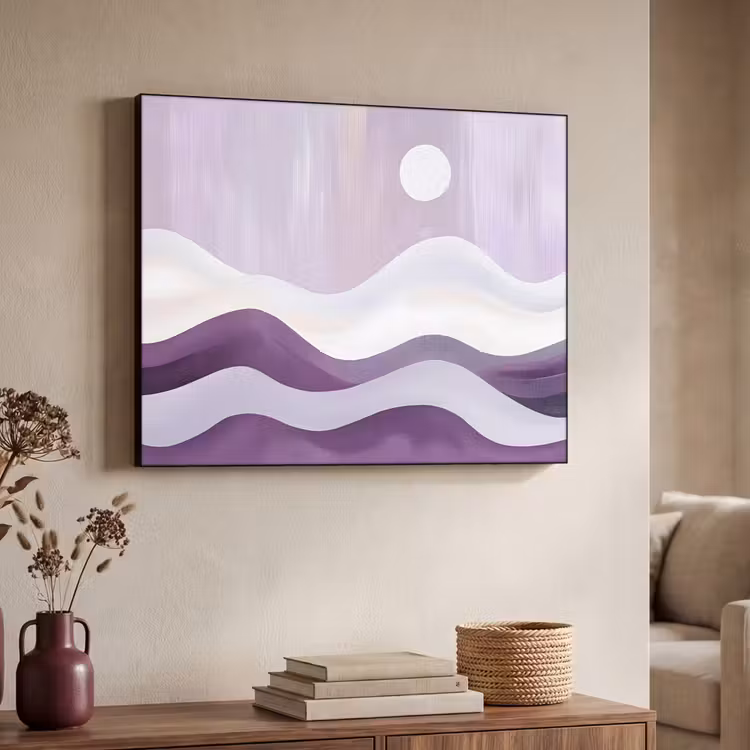 Golven - Heuvels - Abstract - Paars Textielframe - compleet frame klein -sfeer3