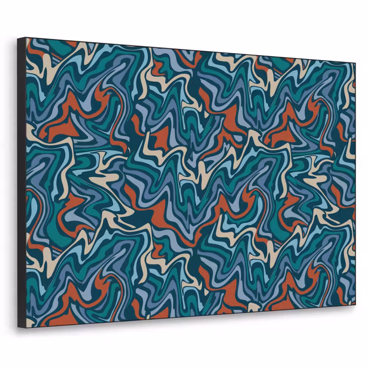 Golven - Retro - Blauw - Patroon Textielframe zwart klein 947 -3d
