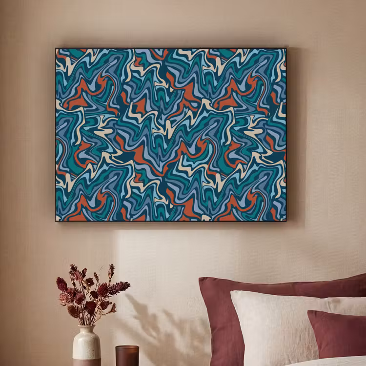 Golven - Retro - Blauw - Patroon Textielframe - compleet frame klein 947 -sfeer1