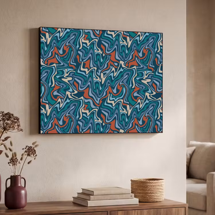 Golven - Retro - Blauw - Patroon Textielframe - compleet frame klein 947 -sfeer3